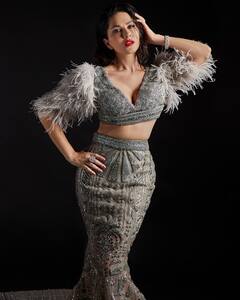 Sunny Leone Dazzles In An Embellished Silver Co-Ord Set. See Pics