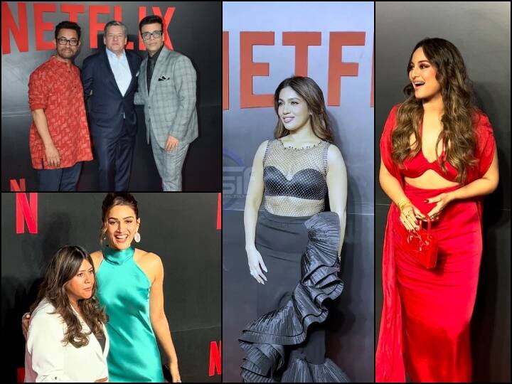 Netflix Party: मुंबई में ‘नेटफ्लिक्स’ ने एक पार्टी होस्ट की, जहां बी-टाउन से जुड़े कई सेलिब्रिटीज नजर आए. इस दौरान आमिर खान से लेकर भूमि पेडनेकर तक ने पैपराजी को पोज दिए.