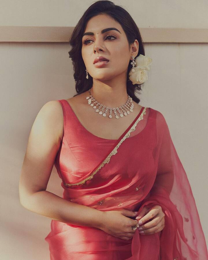 తాజాగా సంయుక్త షేర్ చేసిన శారీ ఫోటోలు నెట్టింట్లో వైరల్ అవుతున్నాయి. Photo Credit: Samyuktha/Instagram