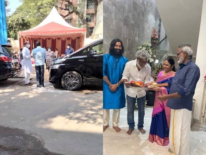 dhanush new house warming function photo viral Actor Dhanush: ரஜினி வெளியே.. தனுஷ் உள்ளே... வைரலான புகைப்படம்.. என்ன நடந்துச்சு தெரியுமா?
