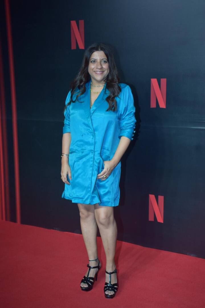 Zoya Akhtar looked pretty in an aqua blue dress that she paired with black heels. (All Image: Manav Manglani).