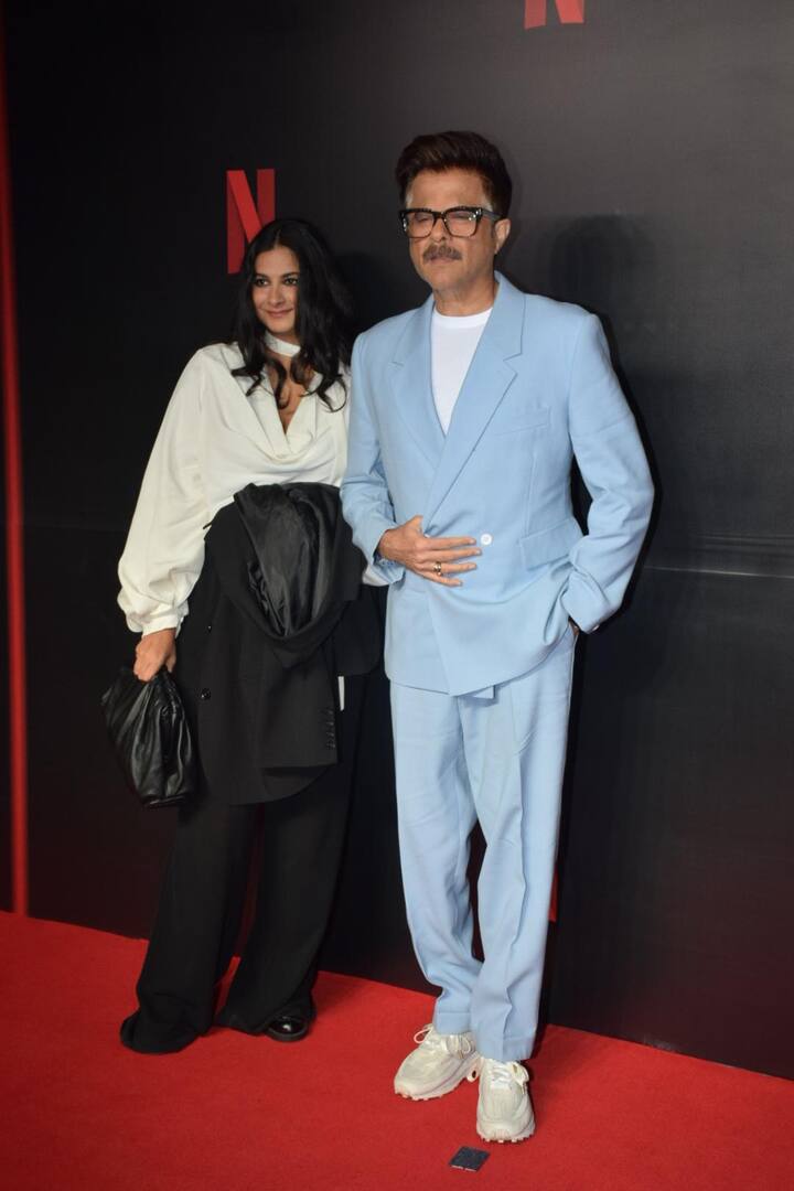 Anil Kapoor dressed for the event in a blue jacket, matching pants, and a white T-shirt. Rhea carried a jacket and sported black wide leg pants and a white shirt.