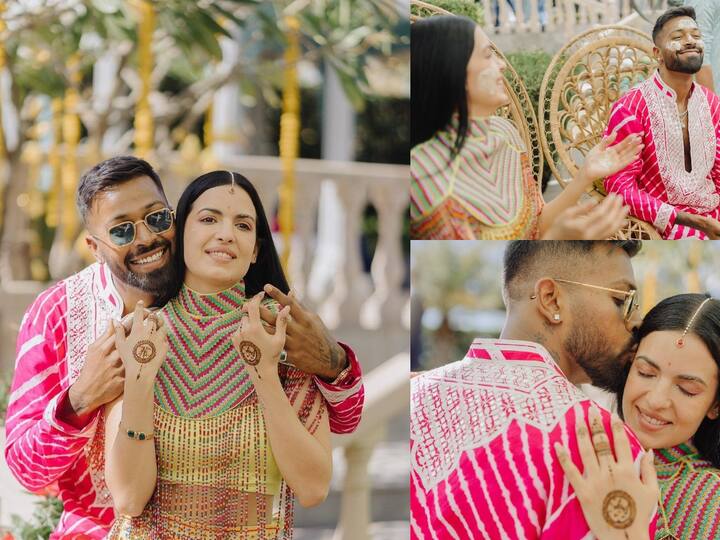 Hardik Pandya mehendi photos : இந்திய கிரிக்கெட் வீரர் ஹர்திக் பாண்டியா, அவரது மெஹந்தி விழா புகைப்படங்களை ஷேர் செய்துள்ளார்.