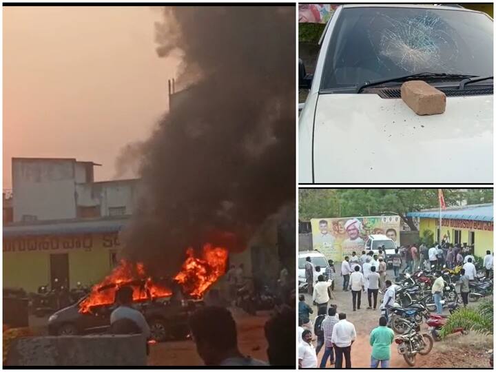 NTR district Gannavaram ysrcp leaders attack on TDP office car burnt furniture damaged Gannavaram TDP Vs Ysrcp : గన్నవరంలో తీవ్ర ఉద్రిక్తత, టీడీపీ ఆఫీస్ పై వైసీపీ కార్యకర్తలు దాడి