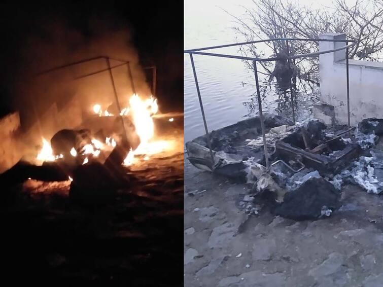 Puducherry Oosudu lake tourism 3 boats set on fire by anti-socials TNN புதுச்சேரி ஊசுடு ஏரி சுற்றுலா  3 படகுகளை தீ வைத்து எரித்த சமூகவிரோதிகள்