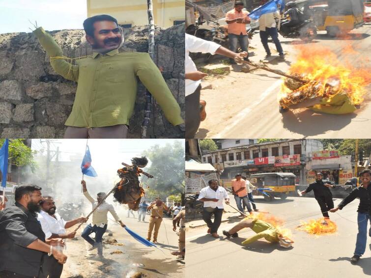 Madurai: Tamil pulikakal who burned Seeman's effigy were arrested TNN அருந்ததியர்கள் குறித்து அவதூறு  - மதுரையில் சீமானின் உருவபொம்மை எரிப்பு