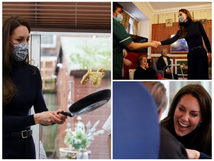 Princess Kate met with workers and volunteers at the nursing home's award-winning garden. To commemorate Pancake Day, the royal assisted residents in cooking pancakes.