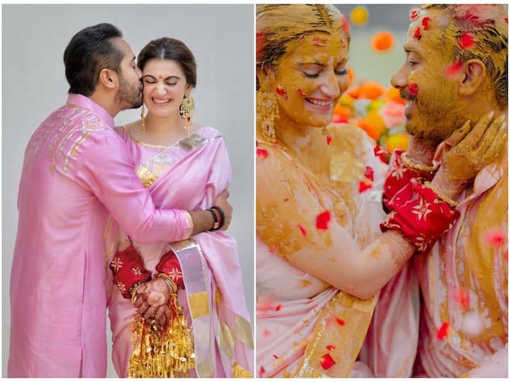 Newlyweds Shivaleeka Oberoi and 'Drishyam 2' director Abhishek Pathak recently got married in an intimate ceremony in Goa. The couple has shared pictures from their haldi ceremony.