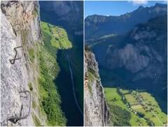 पहाड़ पर बने खतरनाक रास्तों पर शख्स ने की ट्रैकिंग, अगर एक कदम भी गलत रख दे तो सीधा नीचे आ जाए