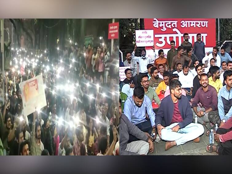 Maharashtra MPSC Protest students continues in Pune demand old mpsc pattern notified MPSC: पुण्यात एमपीएससीच्या विद्यार्थ्यांचं आंदोलन सुरुच; आंदोलनस्थळी स्ट्रीट लाईट बंद, मोबाईल टॉर्च लावून आंदोलन
