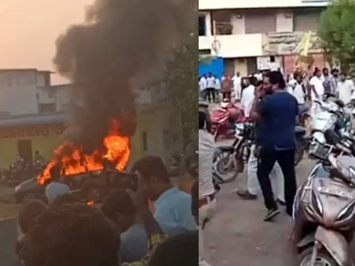 YSR Congress-Telugu Desam patries members clash in Andhra Pradesh watch video Watch Video: கலவரமான கருத்து மோதல்..  ஒய்எஸ்ஆர் காங்கிரஸ்- தெலுங்கு தேசம் தொண்டர்கள் மோதல்.. கொளுத்தப்பட்ட கார்கள்..