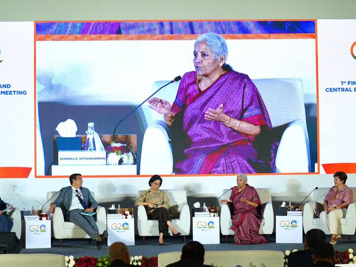 FM Sitharaman shared the success of India's Aadhaar-enabled DPI such as UPI, CoWin, Account Aggregator, and e-KYC in leading the economic transformation and empowerment of billions of people in India. [Image Credit: Twitter/MoF]