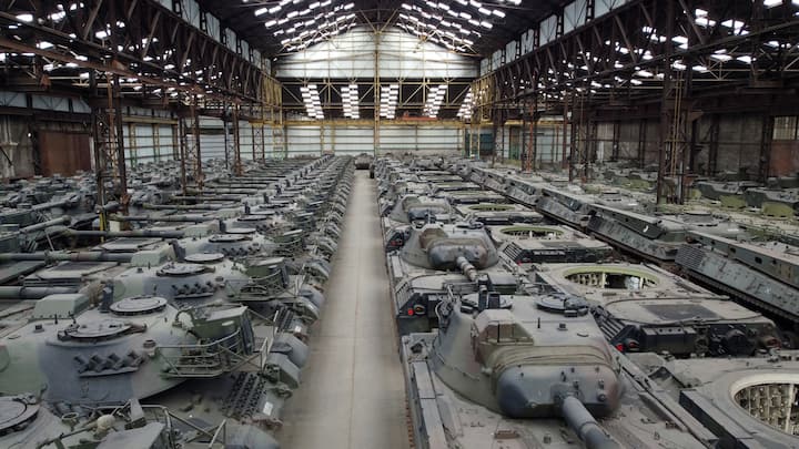 As the days passed, the war witnessed a massive inclusion of weapons and arms from across the globe. These are German-made Leopard 1 tanks, which were removed from the Belgian army's inventory years ago. However, the Belgian government is considering buying back the tanks to send them to Ukraine. (Image Credit: Getty Images)