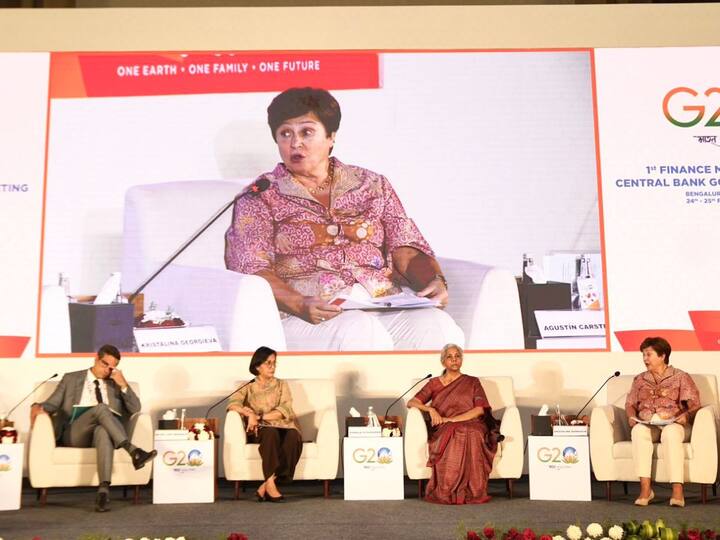 Finance Minister Nirmala Sitharaman attended the symposium on Digital Public Infrastructure on the second day of the meeting. She emphasised on the implementation of robust and inclusive digital solutions is a key factor for an effective global digital economy. [Image Credit: Twitter/MoF]