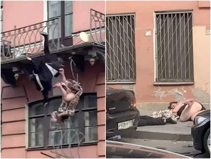 Couple smashed through their balcony railings and fell pavement Video: बहस के दौरान बालकनी की रेलिंग तोड़कर गिरा कपल, फोटो को लेकर हुआ था विवाद