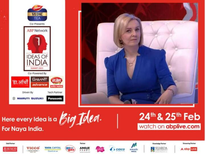 Ideas of India 2023 by ABP Network  British politician Liz Truss mumbai Ideas of India Summit 2023 Ideas of India Summit 2023: मुंबई में अपने पुराने दिनों को याद कर भावुक हुईं पूर्व ब्रिटिश पीएम लिज ट्रस, बोलीं- जब यहां आती हूं उत्‍सुकता और बढ़ जाती है