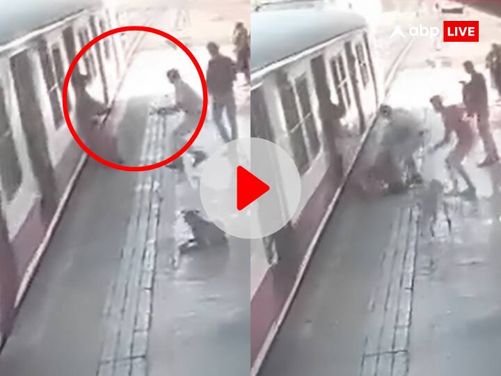 Watch Mumbai Borivali rpf jawan saves woman from moving train borivali station mumbai viral video Watch: मुंबई के बोरीवली स्टेशन पर टला बड़ा हादसा,  RPF के जवान ने समय रहते बचाई महिला की जान, देखें वीडियो