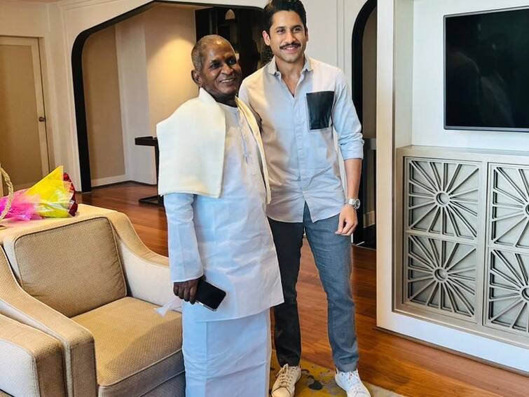 Naga Chaitanya meets Ilaiyaraaja and shares his fanboy moment with the composer of his movie Custody Naga Chaitanya and Ilayaraja : அவரோட இசையை நினைச்சு நடிச்சிருக்கேன்.. இளையராஜாவை சந்தித்த நாகசைதன்யா நெகிழ்ச்சி பதிவு!