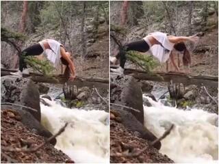 Video: झरने के ऊपर शरीर को मोड़कर स्टंट कर रही थी लड़की, बैलेंस खोते ही हुई हादसे का शिकार