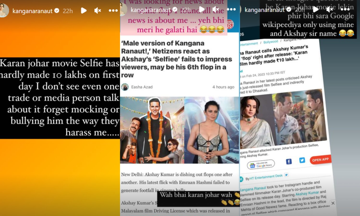 Kangana Ranaut Mocks Karan Johar After Akshay Kumar's Selfiee Bombs At Box Office