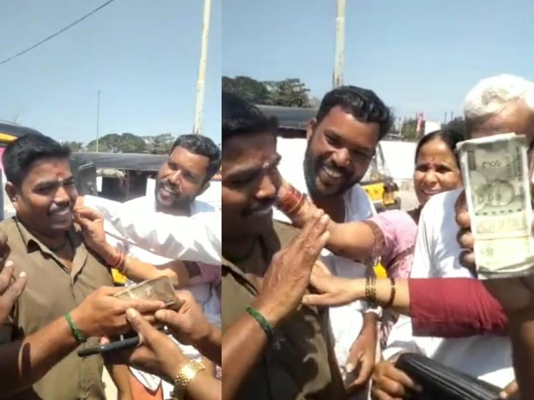 காஞ்சிபுரம் ஆட்டோ டிரைவருக்கு அன்பாய் கில்லி முத்தம் கொடுத்த ராஜஸ்தான் தம்பதி - சபாஷ் போட வைத்த சம்பவம் auto driver who handed over the missing Rs 50,000 to the rightful owner of a tourist in Kancheepuram is receiving praise TNN காஞ்சிபுரம் ஆட்டோ டிரைவருக்கு அன்பாய் கில்லி முத்தம் கொடுத்த ராஜஸ்தான் தம்பதி - சபாஷ் போட வைத்த சம்பவம்