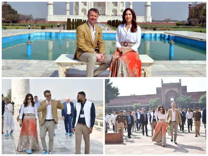 Denmark's Crown Prince Frederik André Henrik Christian and Crown Princess Mary Elizabeth visited the Taj Mahal on Sunday. They are on a four-day visit to India.