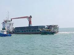 புதுச்சேரி துறைமுக முகத்துவாரத்தில் மூடிய மணல் - சிக்கிய  கண்டெய்னர் கப்பல்