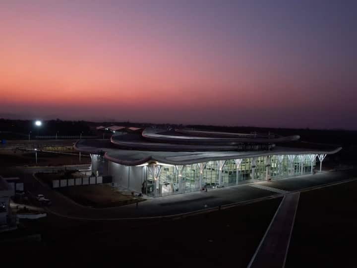 The lotus-shaped Passenger Terminal Building airport can have 300 passengers at a time per hour. PM Modi inspected the airport ahead of inaugurating the airport in Shivamogga. Image Source: PIB