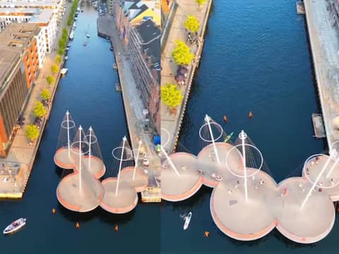 magical bridge floating into water circle bridge where cycles walkers and boats may all cross at a time Viral Video: ਕਿਸੇ ਜਾਦੂ ਵਰਗਾ ਹੈ ਇਹ ਪੁਲ, ਇੰਜਨੀਅਰਿੰਗ ਦਾ ਅਜਿਹਾ ਚਮਤਕਾਰ, ਪੁਲ ਸੁੰਗੜਦਾ ਤੇ ਟੁੱਟਦਾ ਰਹਿੰਦਾ ਹੈ!