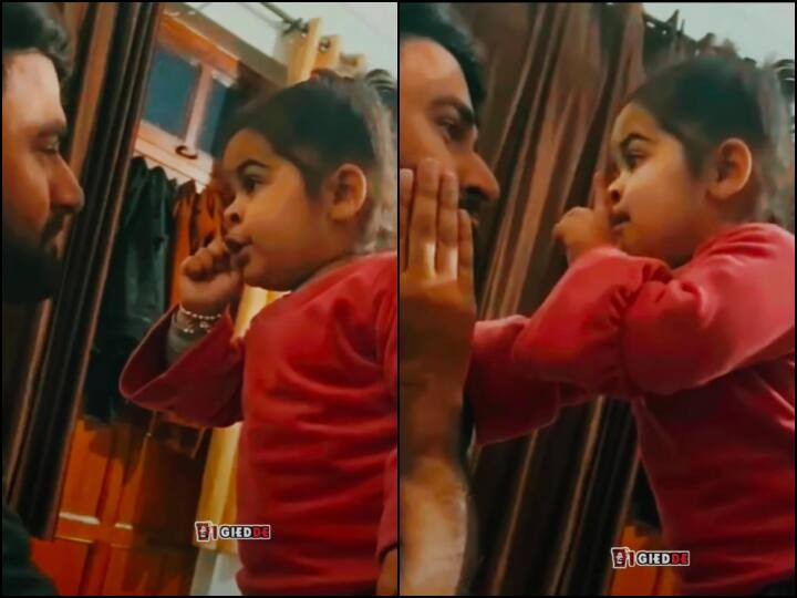 man hits wife daughter slams father and threaten him in viral video Video: बेटी की दबंगई...पत्नी पर शख्स ने उठाया हाथ तो बच्ची ने पापा को जड़ दिया थप्पड़ और बोली- मां को नहीं मारना...