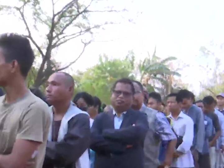Long queue of voters at a polling station in Tura on Meghalaya. (Image Source: Twitter/ANI)