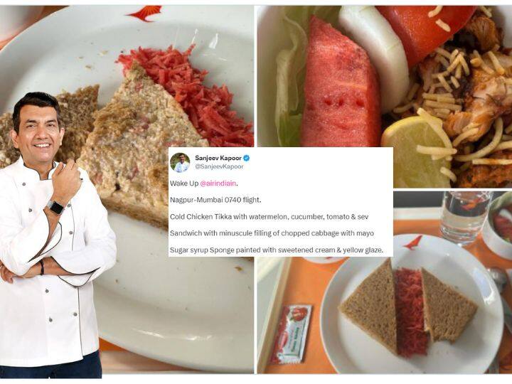 Chef Sanjeev Kapoor blasts Air India over in flight meal shared photos of his food online was traveling Nagpur to Mumbai Air India Flight: क्या हमें नाश्ते में यही खाना चाहिए? फ्लाइट में खराब खाना परोसे जाने के बाद भड़के शेफ संजीव कपूर