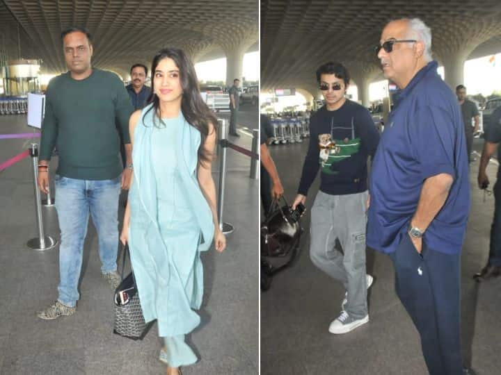 Janhvi Kapoor Latest Pics: एक्ट्रेस जाह्नवी कपूर अपनी फैमिली और रूमर्ड बॉयफ्रेंड के साथ एयरपोर्ट पर स्पॉट हुई हैं. इस मौके की तस्वीरें फिलहाल सामने आई हैं.