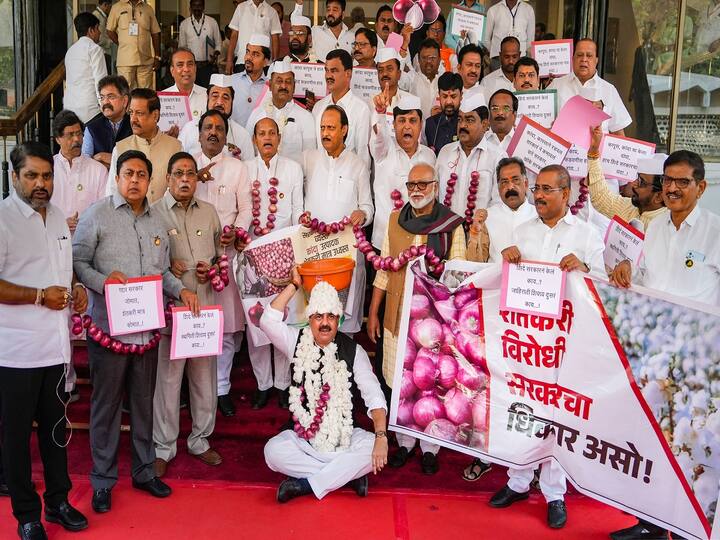 The assembly protests come a day after farmers in Asia's largest onion market, Nashik district, halted the auction due to falling prices. After a promise from a state official, the demonstration at the Lasalgaon mandi in Nashik was called off in the evening, PTI reported.  (Image Source: PTI)