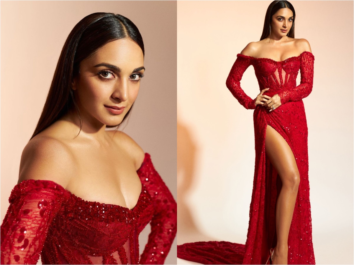 Kiara Advani is a crystal wonder in offshoulder plunging neckline black  metallic handembroidered gown  Bollywood News  Bollywood Hungama