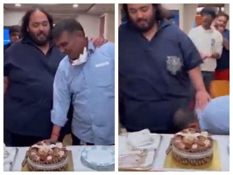 Anant ambani birthday party of employee on jet video has viral netizens questions Watch Video : பிறந்தநாள் கொண்டாடிய ஆனந்த் அம்பானி.. காலில் விழுந்த ஊழியர்.. நெட்டிசன்களின் ரியாக்‌ஷன்