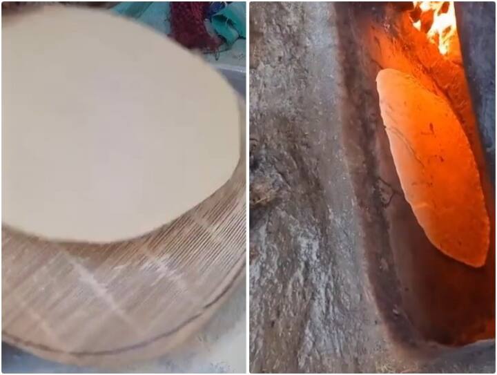 Man is seen making round rotis by taking a dough ball and rolling Video: रोटी बनाने का ये टैलेंट आपने पहले शायद ही कभी देखा होगा? देखें वीडियो