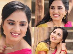 Srushti Dange : ‘புத்தம் புது காலை.. பொன்னிற வேளை..’ தாவணியில் அசத்தும் கன்னக்குழி அழகி!