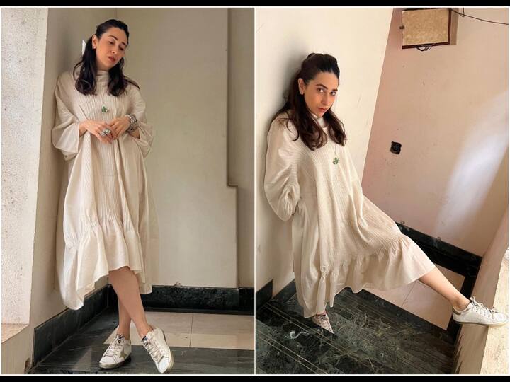 Karisma Kapoor is giving summery vibes with her latest photoshoot in a white striped dress.