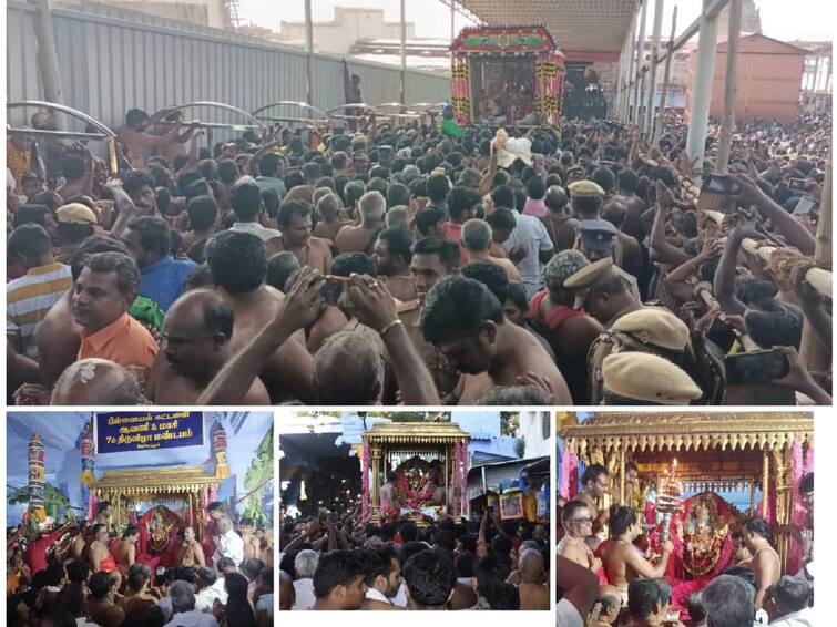 Swami Arumukhanayan's golden sabbath procession at the Tiruchendur Masi Festival MasiMaga Festival: திருச்செந்தூரில் மாசிமகத் திருவிழா கொண்டாட்டம்..! அலைமோதும் பக்தர்கள் கூட்டம்..!