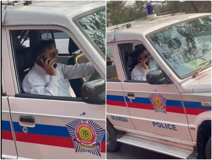 Mumbai Police officer is seen talking on phone while driving on road in viral video Video: यातायात नियमों की धज्जियां उड़ा रहा मुंबई पुलिस अधिकारी, वीडियो वायरल होने के बाद हो रहा एक्शन