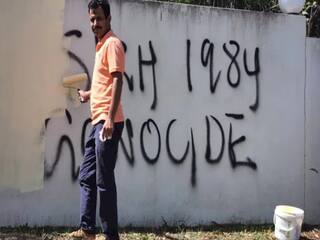 Hindu Temple Sprayed With Anti Hindu Graffiti In Australia 4th Case In 2 Months 2 மாதத்தில் 4-வது முறையாக இந்து கோயில் சேதம் சுவர் ஓவியத்தில் சர்ச்சை கருத்து - காலிஸ்தான்  ஆதரவாளர்களுக்கு தொடர்பு?