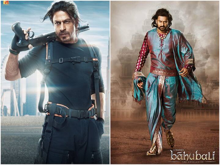 Shah Rukh Khan's Pathaan Beats Prabhas's Baahubali 2 now highest-grossing film in Hindi ever Pathaan Beats Baahubali 2 : 'బాహుబలి 2'ను బీట్ చేసిన 'పఠాన్' - బాలీవుడ్ కాలర్ ఎగరేసిన షారుఖ్ 