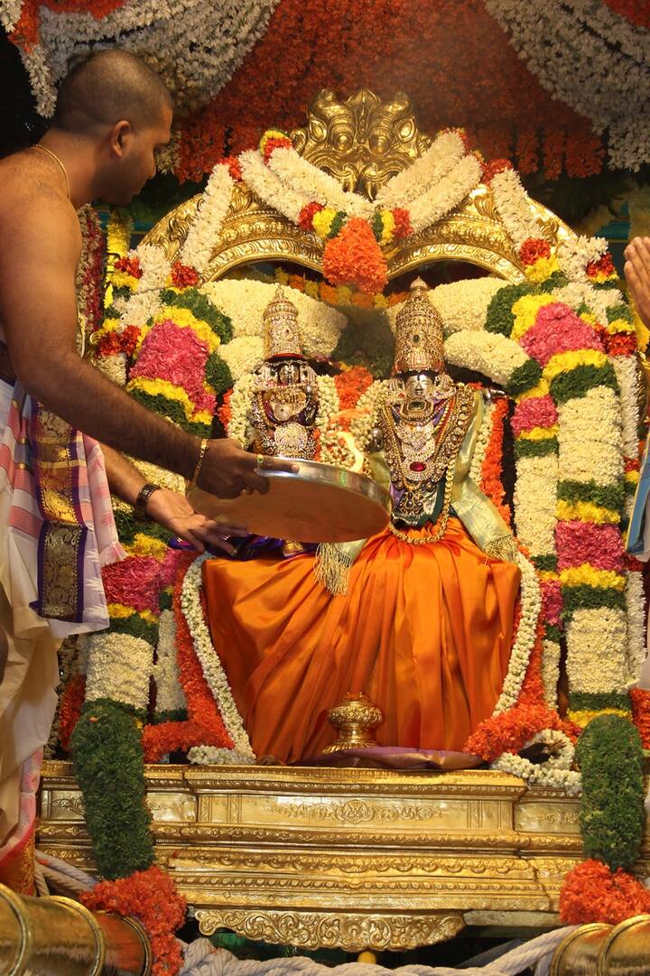 శనివారం సాయంత్రం 6 గంటలకు రుక్మిణి సమేత శ్రీకృష్ణుల ఉత్సవమూర్తుల ఊరేగింపు మొదలైంది.