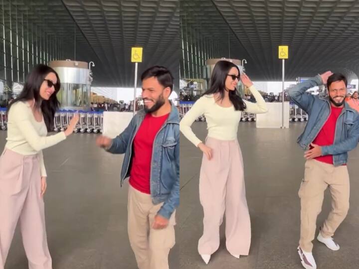 Shraddha Kapoor Start Dancing With her Fan at Airport on her thumka song Tu Jhoothi Main Makkaar Shraddha Kapoor Video: एयरपोर्ट पर फैन के साथ ठुमके लगाती दिखीं श्रृद्धा कपूर, आम जनता के बीच यूं कर रही हैं फिल्म का प्रमोशन