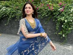 Tamannaah Bhatia Pics: ब्लू साड़ी में स्टाइलिश लुक से तमन्ना भाटिया ने लूटी महफिल, तस्वीरें देख आप भी कहोगे कमाल है