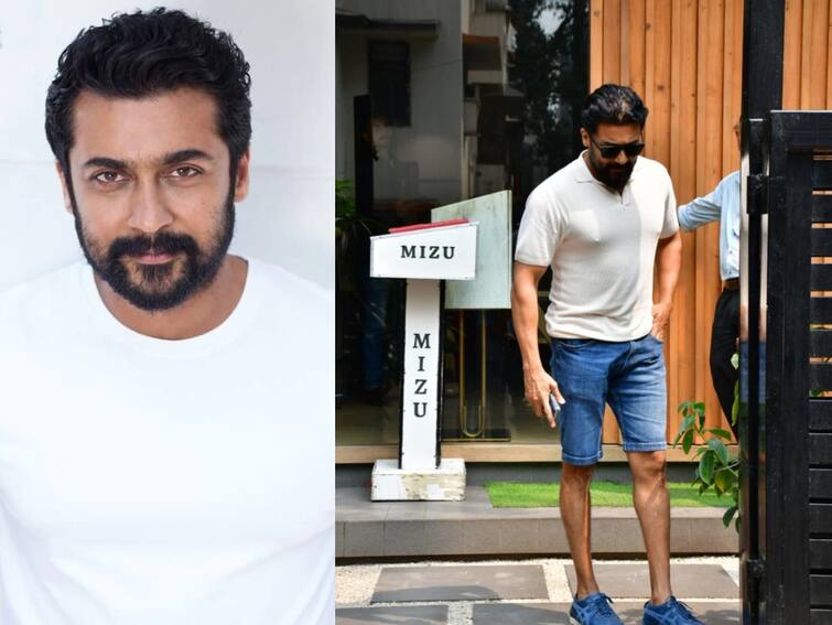 actor Suriya spotted at a cafe in Mumbai in a cool look photos go viral Suriya: கூல் லுக்... பொறுப்பான தந்தை... மும்பையில் ரோலக்ஸ்... வைரலாகும் சூர்யாவின் வீடியோ!