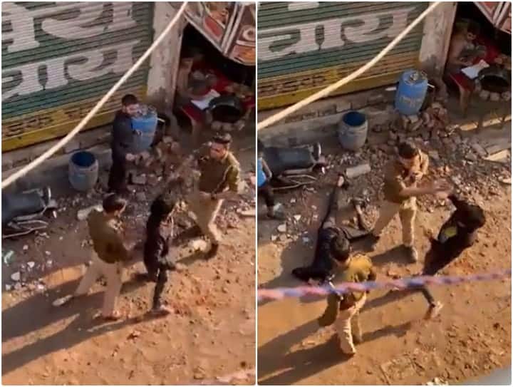 UP police personnel indiscriminately slapped two youths in Mathura video goes viral Video: मथुरा में पुलिस दो युवकों पर बरसाए अंधाधुंध थप्पड़, सोशल मीडिया पर वायरल हुआ वीडियो