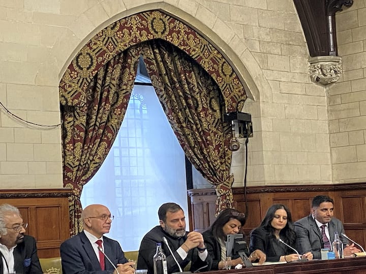 He delivered a speech at the Houses of Parliament complex in London on Monday. Rahul was observed using a defective microphone in the Grand Committee Room within the House of Commons to drive home his point that opposition voices in India were being 