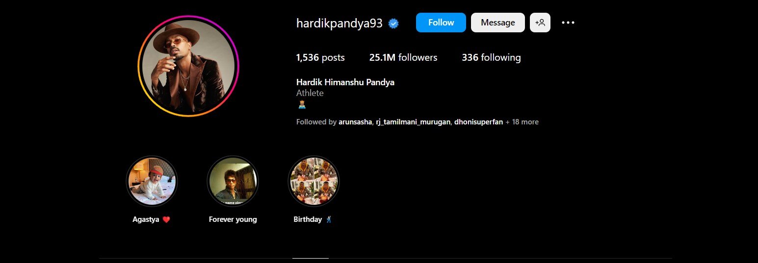 Hardik Pandya Instagram : இன்ஸ்டாகிராமில் அதிக பின்தொடர்பவர்களை கொண்ட இளம் இந்திய கிரிக்கெட் வீரர்: யார் தெரியுமா?